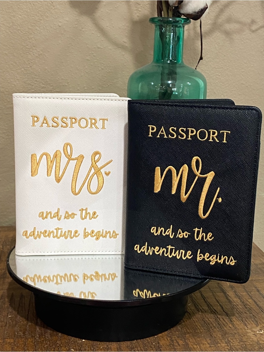 Mr. and Mrs. Gold Script Passport Covers - set of two